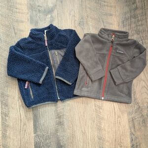 Columbia Carter's Bundle of 2 Toddler Kids Fleece Jackets Blue Gray Sherpa Boy